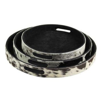 dienbladen koehuid rond zwart/wit (set of 3), Verzenden, Nieuw