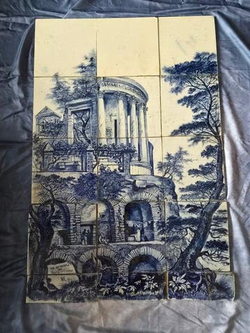 Antiek Tegel (15) - Vue du Temple de Vesta à Tivoli -, Antiek en Kunst, Antiek | Glas en Kristal