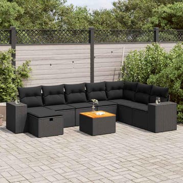 vidaXL 9-delige Loungeset met kussens poly rattan zwart, Verzenden, Nieuw, Loungeset