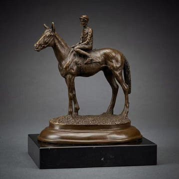 Beeld, Paard “Jockey” - 20.5 cm - Brons, Marmer