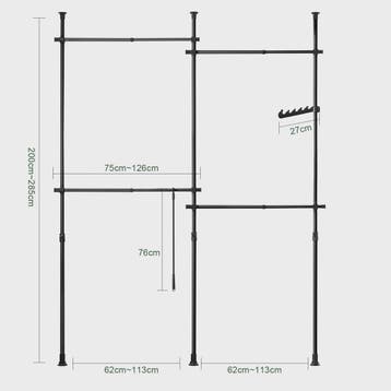 SoBuy KLS03 Telescopisch Garderobesysteem met 4 kledingroede, Huis en Inrichting, Kasten | Boekenkasten, Verzenden, Nieuw