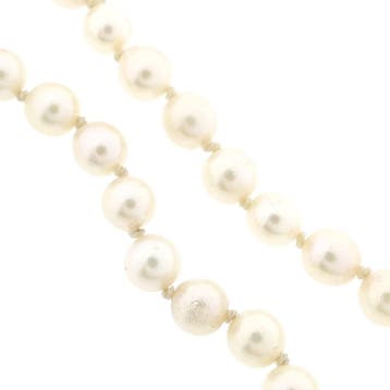 Parelcollier met witgouden sierslot en diamanten; 0,01 ct., Gebruikt, Ophalen of Verzenden, Met edelsteen, Goud