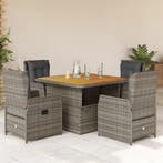 vidaXL 5-delige Tuinset met kussens poly rattan grijs, 4 zitplaatsen, Nieuw, Tuinset, Verzenden