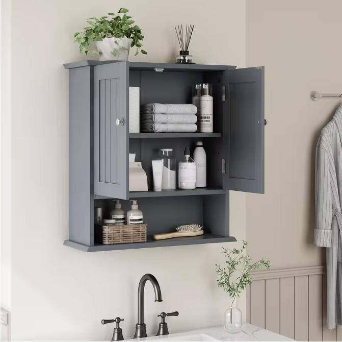 Badkamerkast Wandmontage – 2 Deuren en Open Planken Badkamer, Huis en Inrichting, Badkamer | Badkamermeubels, Verzenden