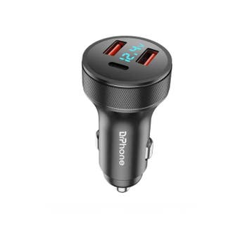 DrPhone 72W Autolader met LED Display – 3 Poorten (A 18W +A, Verzenden, Nieuw