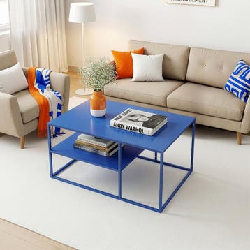 Salontafel Solund met plank 45x90x60 cm donkerblauw [en.casa, Huis en Inrichting, Tafels | Salontafels, Verzenden, Nieuw
