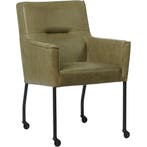 Set van 8 Leren eetkamerstoelen Lucky - Vintage Olive, Huis en Inrichting, Stoelen, Ophalen of Verzenden, Nieuw, Leer