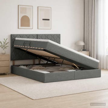 vidaXL Opslag bed met matras met opslag Donkergrijs 160 x, Huis en Inrichting, Slaapkamer | Bedden, Verzenden, Nieuw, Tweepersoons