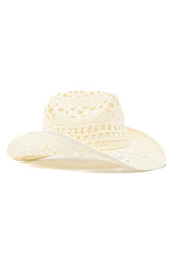 KIMU® Cowboyhoed Gevlochten Strohoed Crème Beige Stro Cowboy, Ophalen of Verzenden, Nieuw, Carnaval