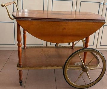 Serveerwagen - Verguld messing, Walnoot - maaltijdenwagen