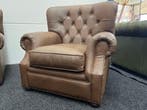 Chesterfield Maarssen Stoer Bruin Leer Chesterfield Fauteuil, Huis en Inrichting, Fauteuils, Ophalen, Zo goed als nieuw, Leer