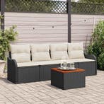 vidaXL Tuinbankenset met kussen 5 pcs Zwart poly rattan, Verzenden, Nieuw, Rotan, 5 zitplaatsen