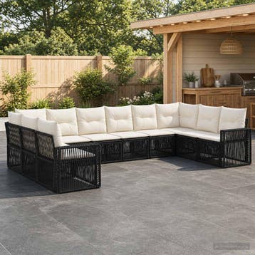vidaXL Tuinbankenset 10 st Zwart en Cream Wit poly rattan, Verzenden, Nieuw, Meer dan 8 zitplaatsen