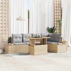 vidaXL Tuin Eetset met kussen 6 pcs Beige en Grijs, Tuin en Terras, Verzenden, Nieuw, Rotan, 6 zitplaatsen