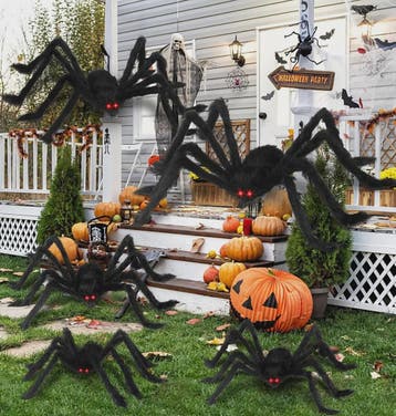 Enorme Zwarte Pluche Spin - Halloween Decoratie 30-200cm, Verzenden, Nieuw