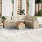 vidaXL 7-delige Loungeset met kussens poly rattan beige, Tuin en Terras, Verzenden, Nieuw, Loungeset