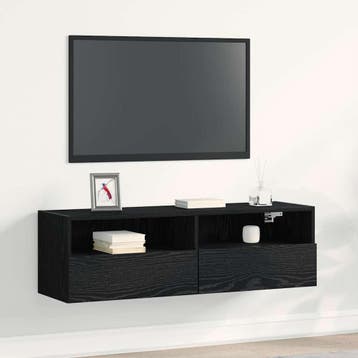 vidaXL TV Wandkast 100 x 30 x 30 cm Zwart Eiken Bewerkt hout, Huis en Inrichting, Kasten | Televisiemeubels, Minder dan 50 cm