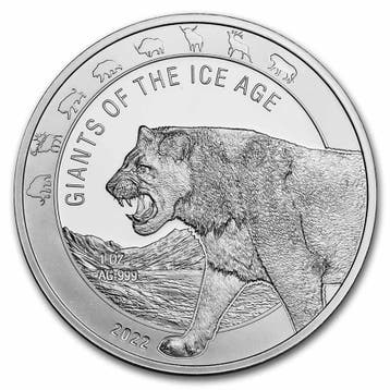 Ghana Giants of the Ice Age 1 oz 2022 Cave Lion, Verzenden, Overige landen, Losse munt, Zilver