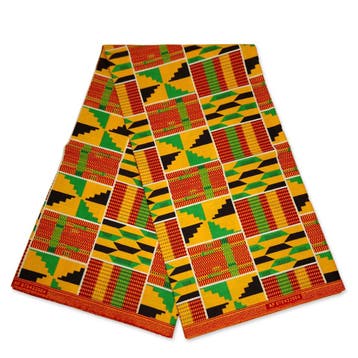Afrikaanse Kente stof Groen Gele kente print AF-4005 - 100%, Ophalen of Verzenden, Nieuw