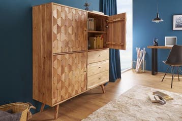 Massief houten dressoir MYSTIC LIVING 140cm natuurlijk, Ophalen of Verzenden, Nieuw