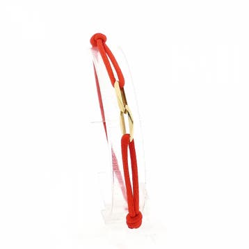 Rood Satijnkoortarmband met dubbele Gouden Closed forever..., Ophalen of Verzenden, Zo goed als nieuw, Goud, Goud