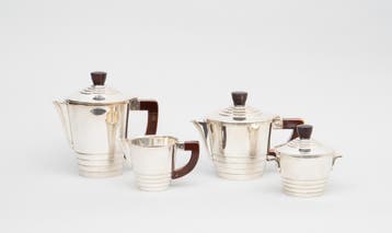 4delig verzilverd koffie en theeservies, begin 20e eeuw, Antiek en Kunst