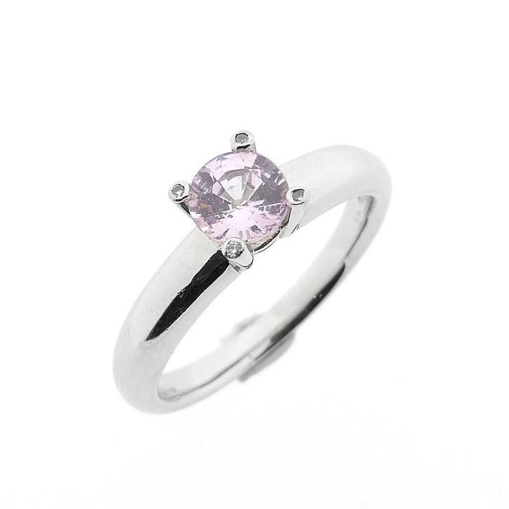 Witgouden Phlox ring gezet met roze saffier en diamante..., Sieraden, Tassen en Uiterlijk, Ringen, Dame, Met edelsteen, Overige kleuren