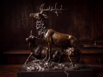 Beeld, Herten familie 39.5 cm - 39.5 cm - Brons, Marmer