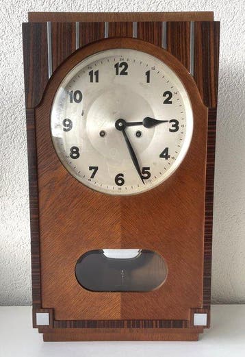 Amsterdamse School klok - Art Deco Hout en metaal -