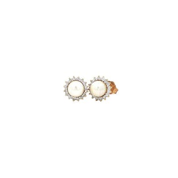 Gouden entourage oorstekers met parel en diamant 18 karaat, Sieraden, Tassen en Uiterlijk, Oorbellen, Verzenden, Zo goed als nieuw