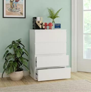 Ladekast met 4 Lades – Witte Houten Dressoir voor Slaapkamer, Huis en Inrichting, Kasten | Dressoirs, Verzenden, Nieuw