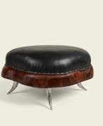 Poef - Leder, Staal, Hout - Eclectisch ontwerp, Antiek en Kunst