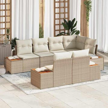 vidaXL Tuinbankenset 7 st 7-Aantal zitplaatsen Beige en, Verzenden, Nieuw, Rotan, 7 zitplaatsen