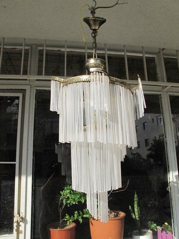 Kroonluchter - mat buisglas - Antieke kristallen lamp, Antiek en Kunst