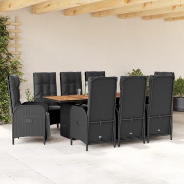 vidaXL 9-delige Tuinset poly rattan zwart, Tuin en Terras, Verzenden, Nieuw, 8 zitplaatsen, Tuinset