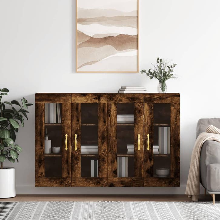 vidaXL Hangkasten 2 st bewerkt hout gerookt eikenkleurig, Huis en Inrichting, Kasten | Buffetkasten, Nieuw, Overige houtsoorten