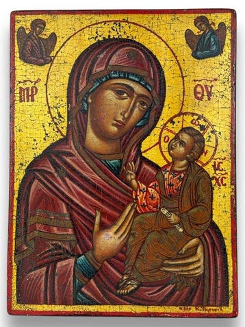 Icoon - Moeder Gods Hodegetria - Eiertempere op paneel -