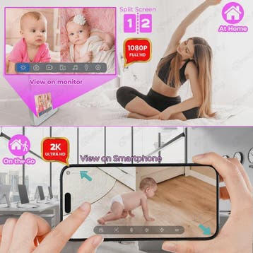 WiFi Babyfoon met Twee Camera's, Split-Screen, App Controle, Kinderen en Baby's, Babyfoons, Verzenden, Nieuw