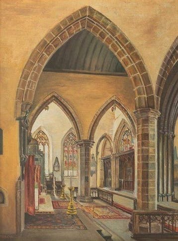 European school (XIX-XX), signed H. Ryde - Gothic Church