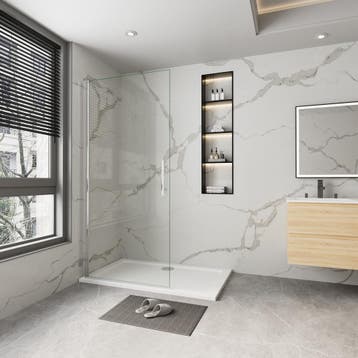 Aica douchewand 76x195cm 6mm nano glas glanzend chroom99, Doe-het-zelf en Verbouw, Nieuw, Glas, Douche
