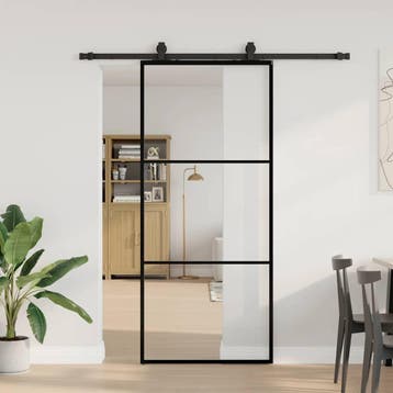 vidaXL Schuifdeur met beslagset 90x205 cm ESG glas zwart, Verzenden, Nieuw