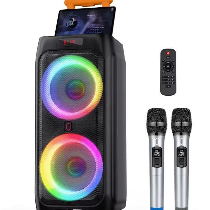 Karaoke Set 2 Microfoons Bluetooth Party Speaker Disco Licht, Computers en Software, Pc speakers, Nieuw, Verzenden