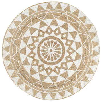 vidaXL Vloerkleed handgemaakt met witte print 120 cm jute, Verzenden, Nieuw, Wit
