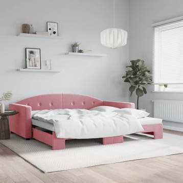 vidaXL Slaapbank met onderschuifbed 100x200 cm fluweel roze, 100 cm, Eenpersoons, Verzenden, Nieuw