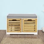 2dekans | Schoenenbank van bamboe met grijs kussen -, Ophalen of Verzenden, Zo goed als nieuw