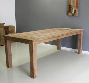 Stoere geborstelde teak tafel -  300 cm x 100 cm, Ophalen of Verzenden, Nieuw