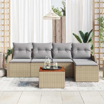 vidaXL Tuinbankenset 6 st Beige en Licht Grijs poly rattan, Verzenden, Nieuw, Rotan, 6 zitplaatsen