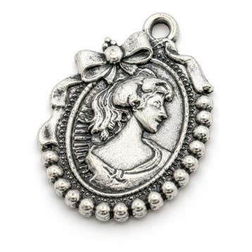 4 x Metalen bedel camée 27,5 x 19,5 mm – antiek zilverkle, Ophalen of Verzenden, Nieuw, Bedel