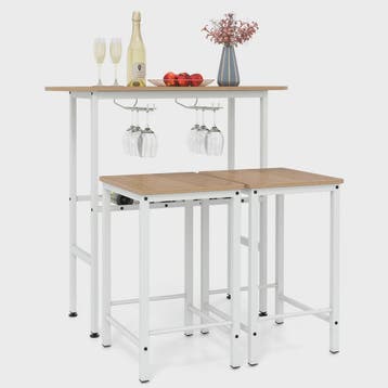 Compacte Bartafel Set met 2 Barkrukken, Wijnglashouders en F, Verzenden, Nieuw