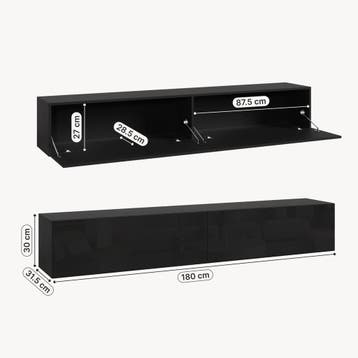 TV meubel Evaton zwevend 180x32x30 cm zwart hoogglans [en.ca, Verzenden, Nieuw